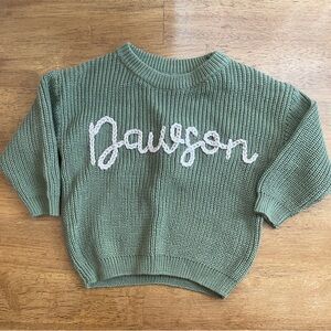Dawson Hand Stitched Embroidered Forest Green Oatmeal Tan Sweater